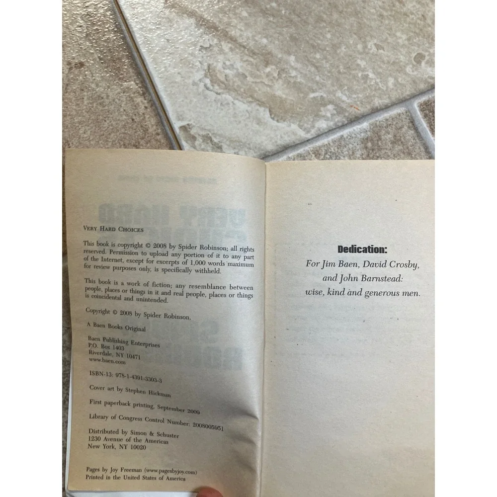Spider Robinson VERY HARD CHOICES‎ Science Fiction Paperback Book 2009